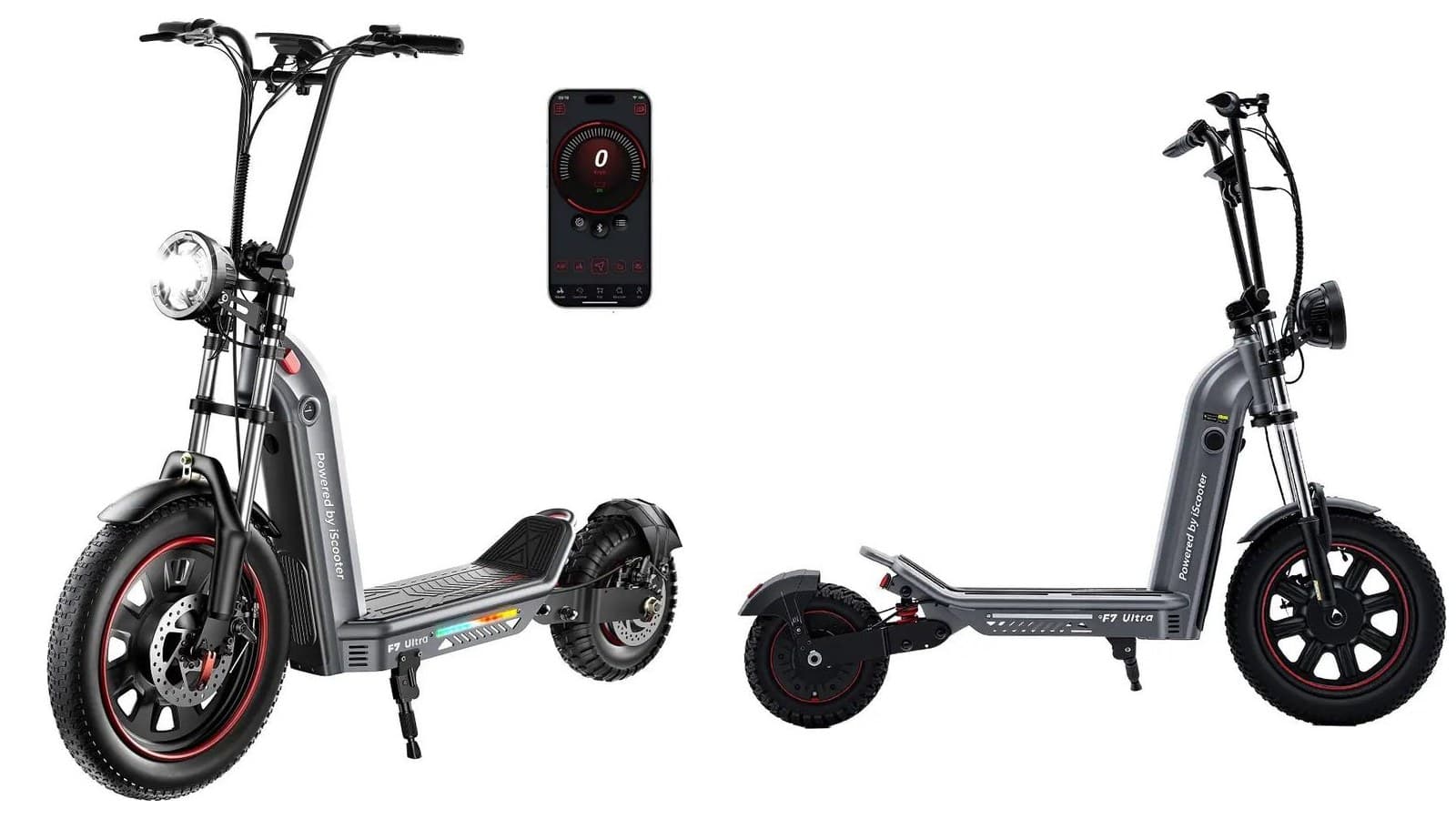 Az iScooter F7 Ultra terepes elektromos roller két termékfotón
